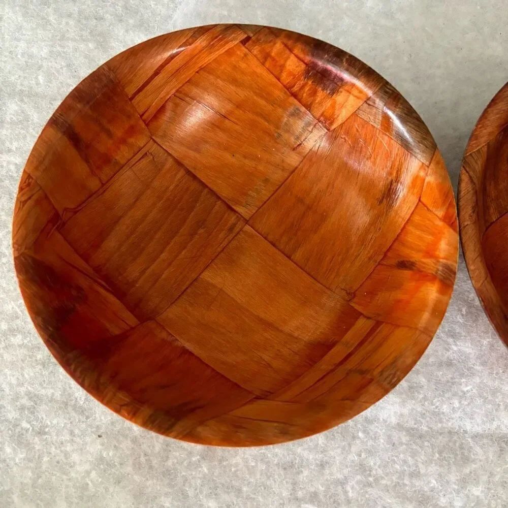 2 Vintage Wooden Woven Salad Bowls - Picture 2 of 6